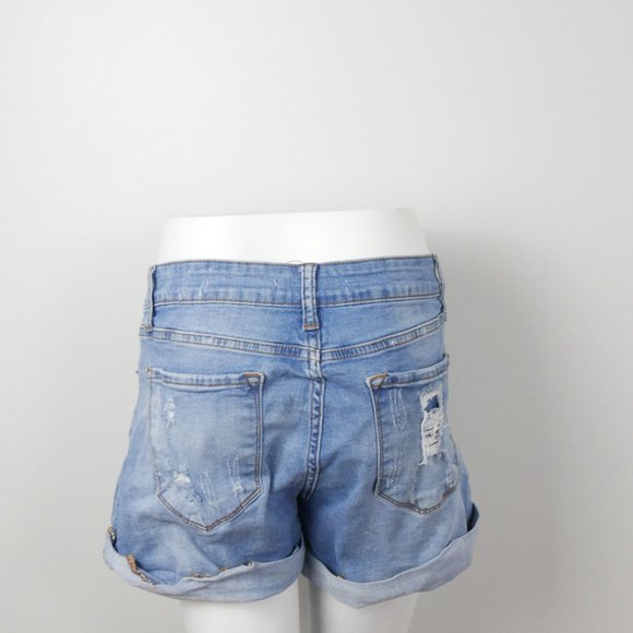 KanCan Medium Wash Distressed High Waisted Jean Shorts with Roll Up Cuff 13 30 - Picture 9 of 12
